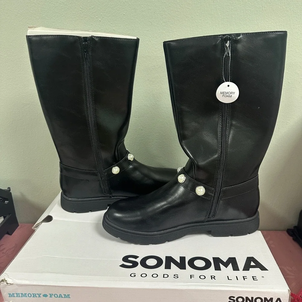 Sonoma Goods For Life Girls Black Pearl Strap Tall Boots BREAH Size 6 NEW